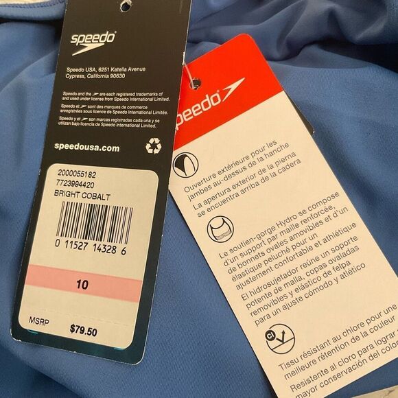 Speedo Women's size 10 Swimsuit One Piece Thin Strap High Cut Bright Blue Cobalt - Picture 5 of 13